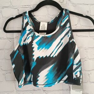 Under Armour Girls Blue Black Abstract Print Sports Bra Racerback YXL 1263745